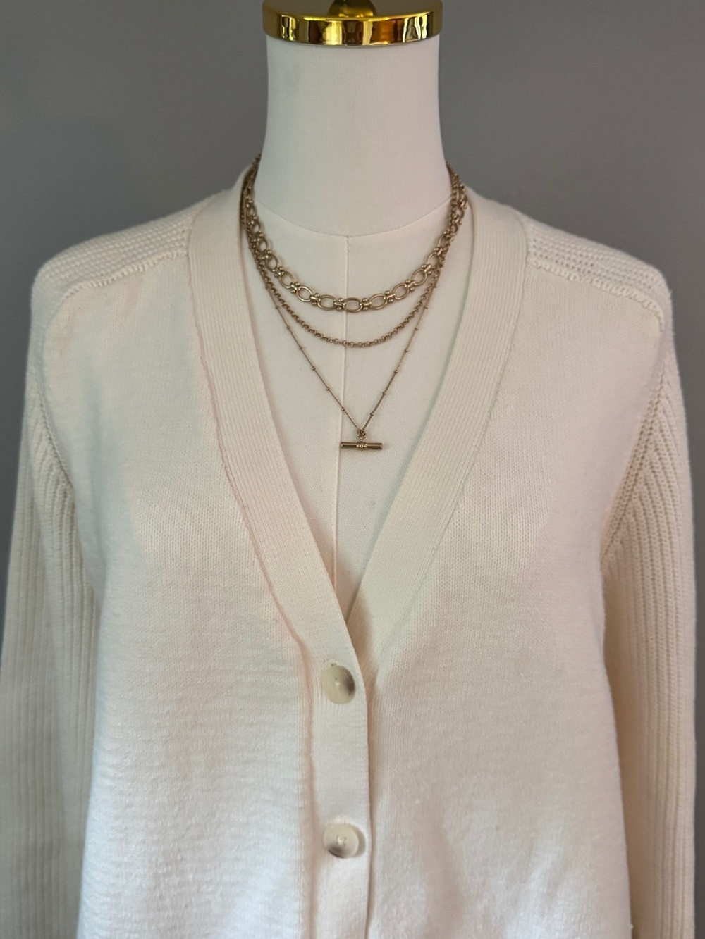 LOFT Cream V-Neck Button Cardigan - Picture 3 of 6